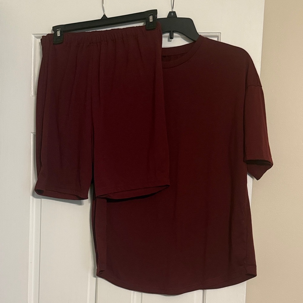 Maternity Burgundy Short Sleeve Tee & Shorts Set